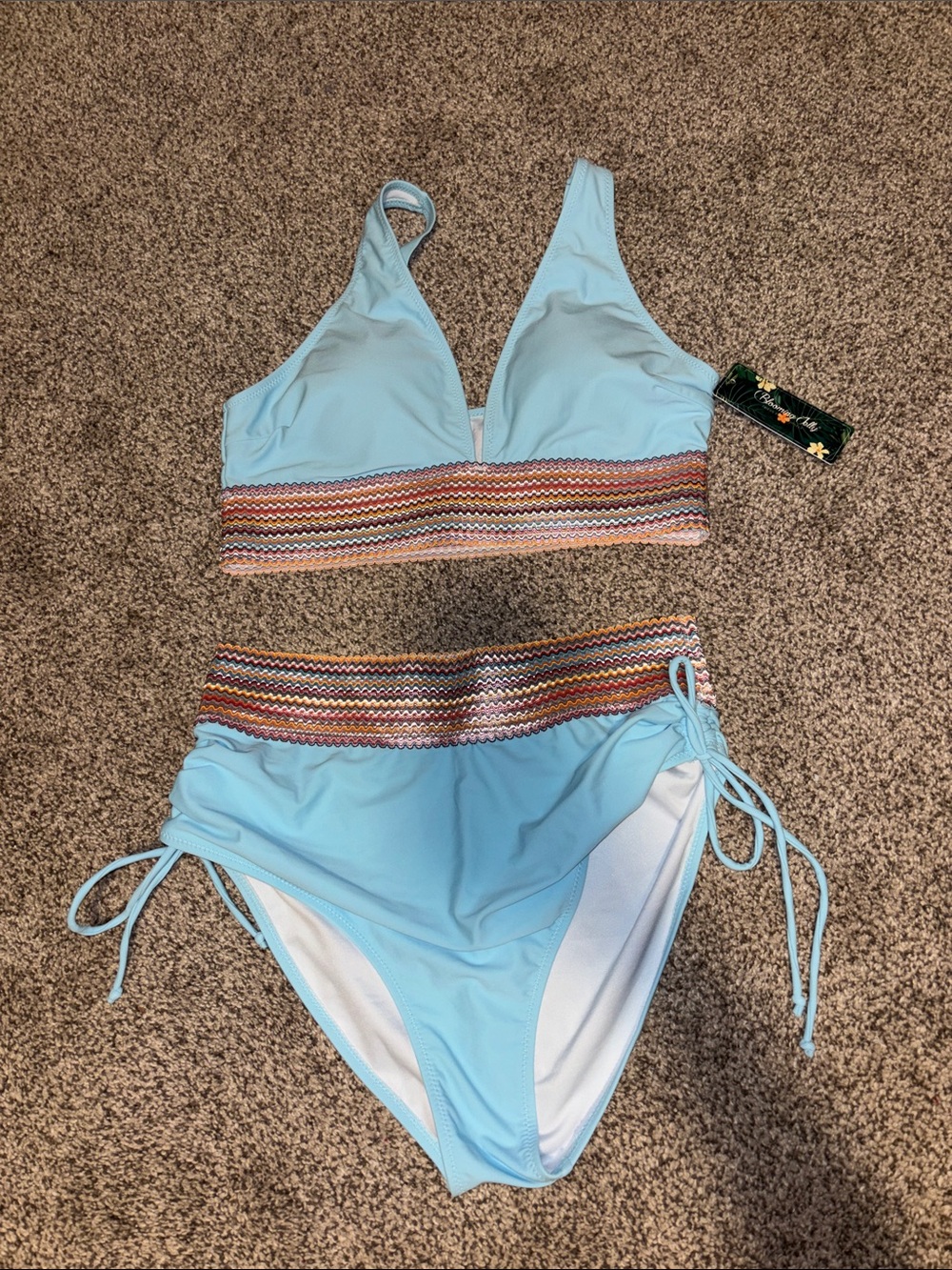 Blooming jelly Light Blue Two-Piece Bikini with Multicolor Waistband